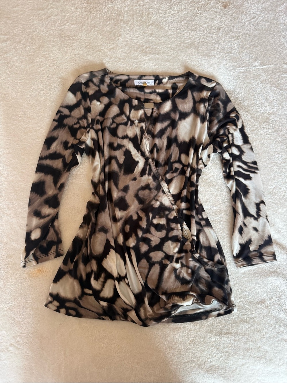 Black & Taupe Wrap-Style Long Sleeve Top